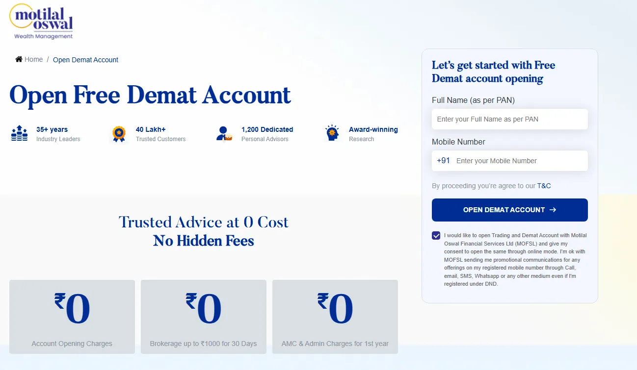 FREE Motilal Oswal Demat Account